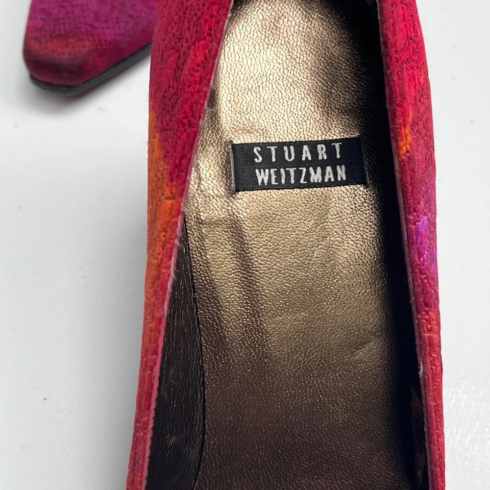 Stuart Weitzman Pink & Orange Suede Pointed Bow Pumps - Picture 7 of 10